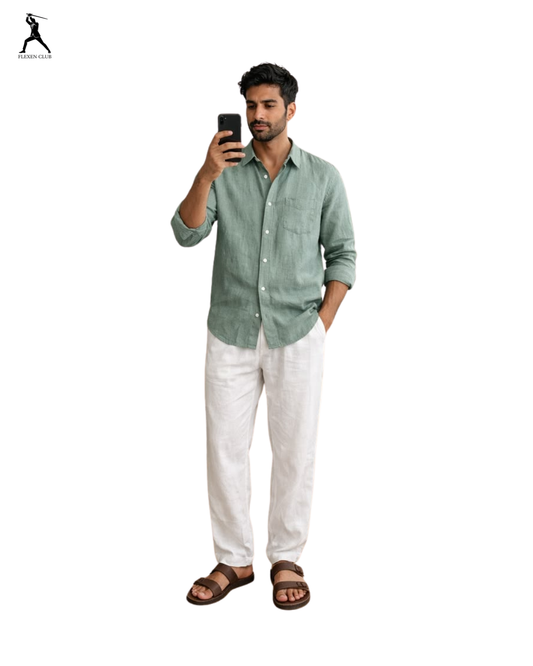 Old Money Classic Combo - Green Shirt & White Trouser