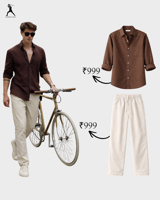 Old Money Classic Combo - Brown Shirt & Beige Trouser