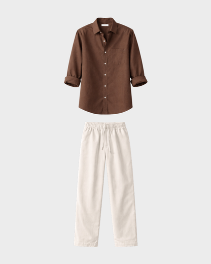 Old Money Classic Combo - Brown Shirt & Beige Trouser