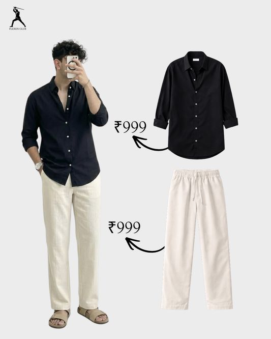 Old Money Classic Combo - Black Shirt & Beige Trouser