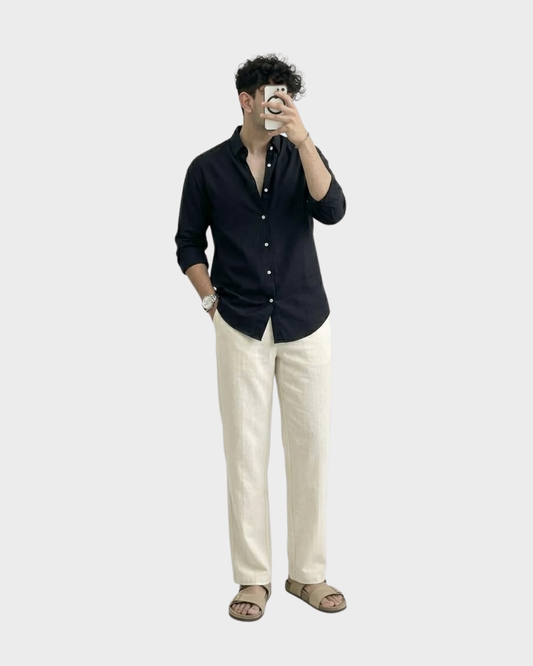 Old Money Classic Combo - Black Shirt & Beige Trouser