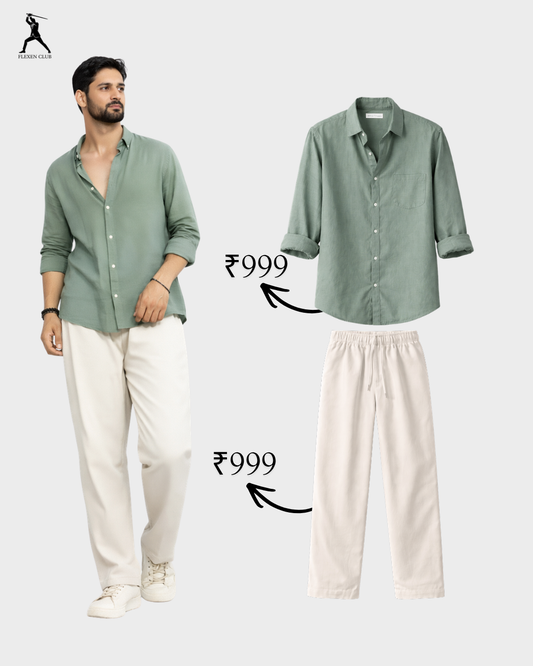 Old Money Classic Combo - Green Shirt & Beige Trouser