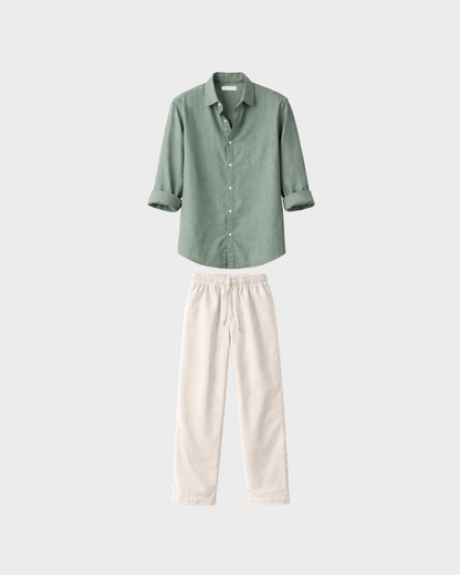 Old Money Classic Combo - Green Shirt & Beige Trouser