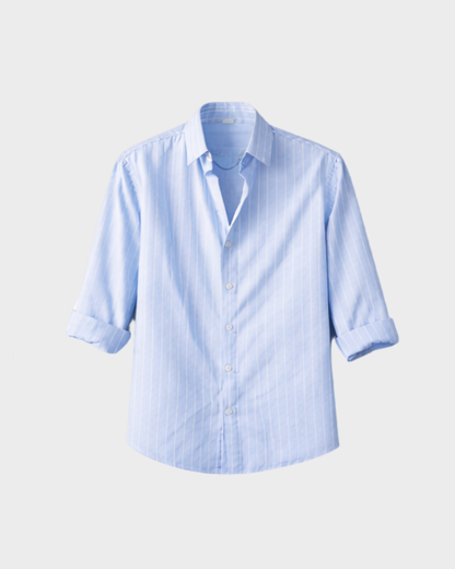 Old Money Classic Combo - Blue Stripe Shirt & white Trouser