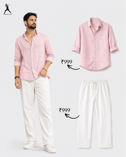 Old Money Classic Combo - Pink Shirt & White Trouser