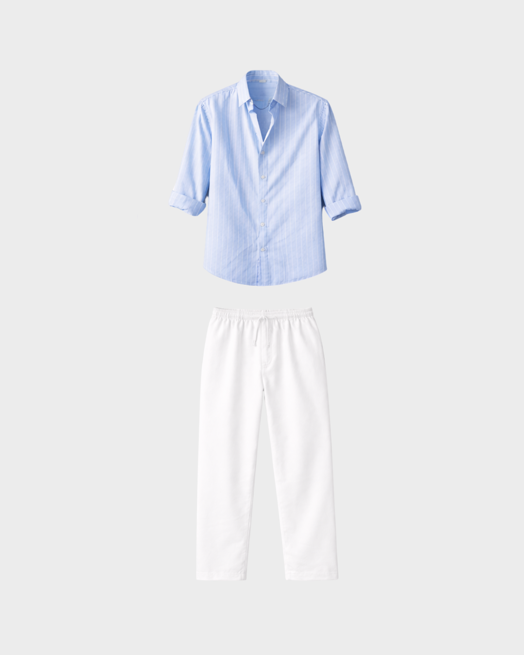 Old Money Classic Combo - Blue Stripe Shirt & white Trouser