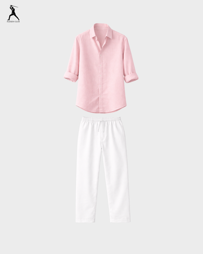 Old Money Classic Combo - Pink Shirt & White Trouser