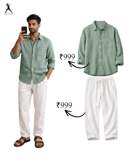 Old Money Classic Combo - Green Shirt & White Trouser