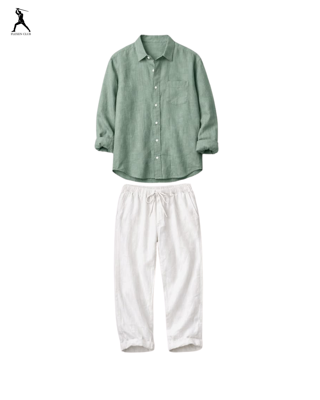 Old Money Classic Combo - Green Shirt & White Trouser