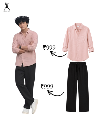 Old Money Classic Combo - Pink Shirt & Black Trouser