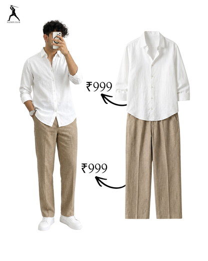 Old Money Classic Combo - White Shirt & Beige Trouser