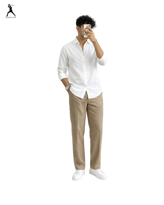 Old Money Classic Combo - White Shirt & Beige Trouser