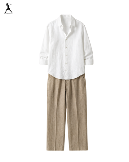 Old Money Classic Combo - White Shirt & Beige Trouser