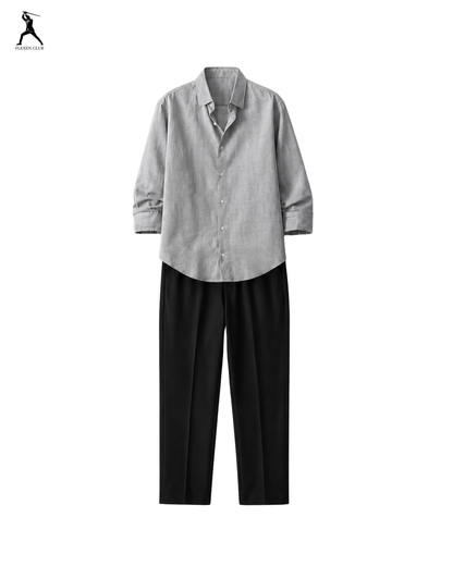 Old Money Classic Combo - Grey Shirt & Black Trouser