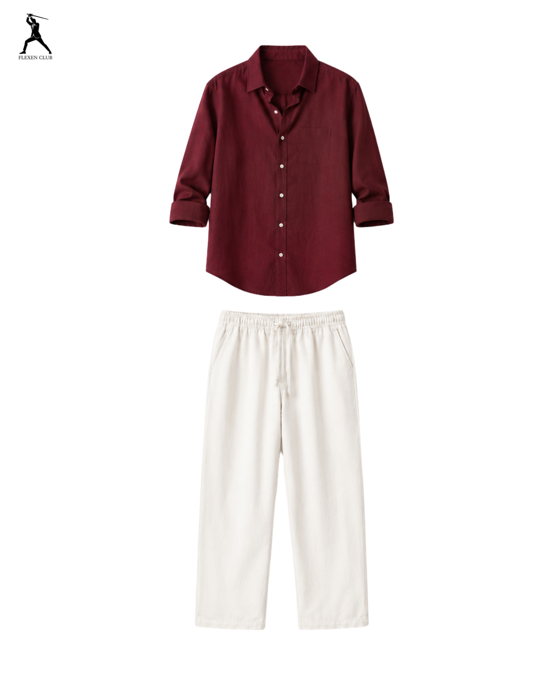 Old Money Classic Combo - Maroon Shirt & White Trouser