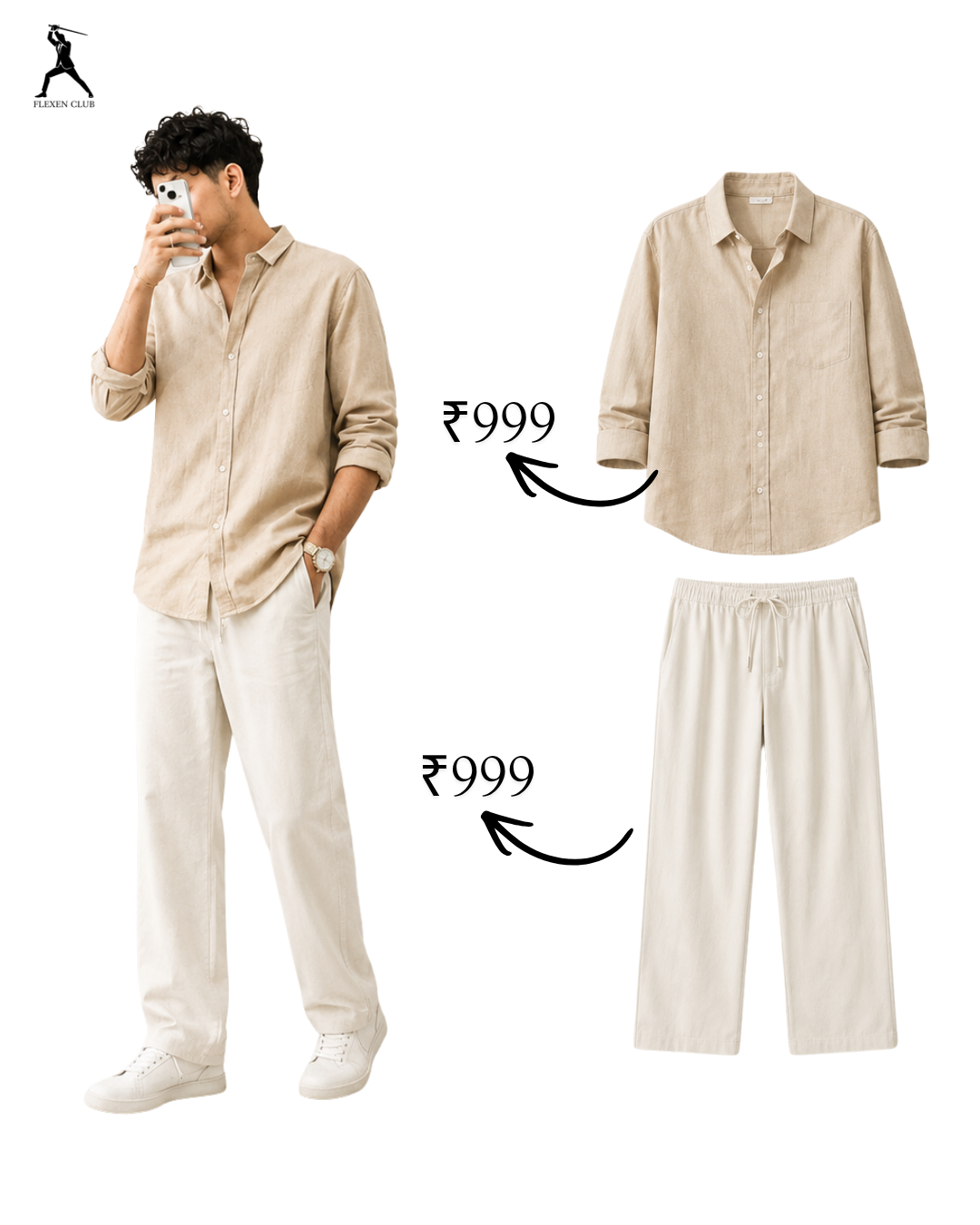 Old Money Classic Combo - Beige Shirt & White Trouser