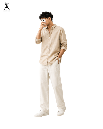 Old Money Classic Combo - Beige Shirt & White Trouser