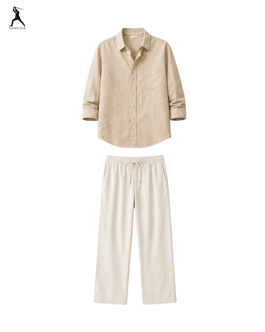 Old Money Classic Combo - Beige Shirt & White Trouser
