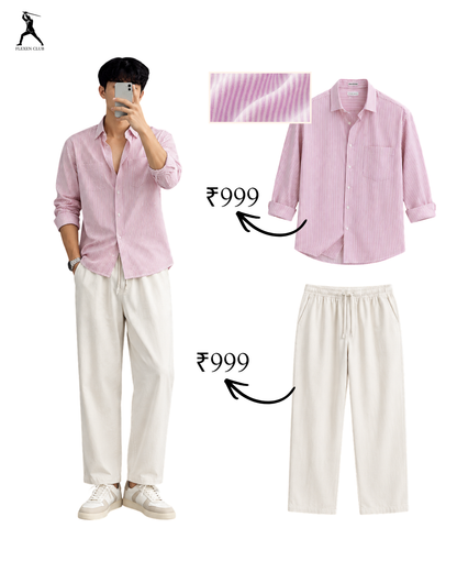 Old Money Classic Combo - Pike Stripe Shirt & White Trouser