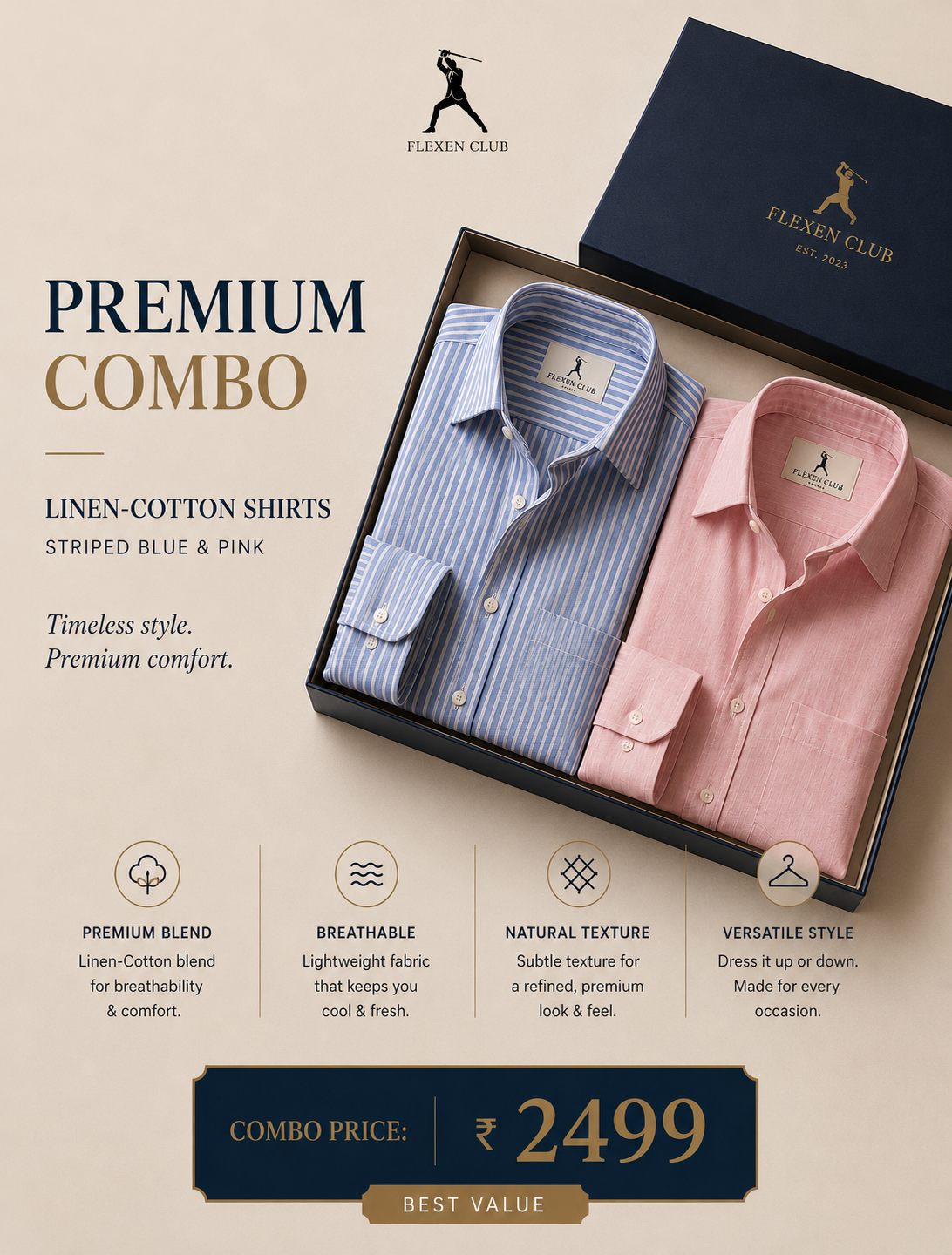 Premium Linen-Cotton Combo – Blue Stripe & Blush Pink Shirts