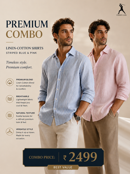 Premium Linen-Cotton Combo – Blue Stripe & Blush Pink Shirts