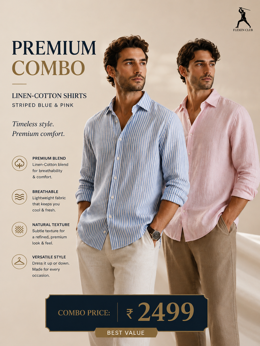 Premium Linen-Cotton Combo – Blue Stripe & Blush Pink Shirts