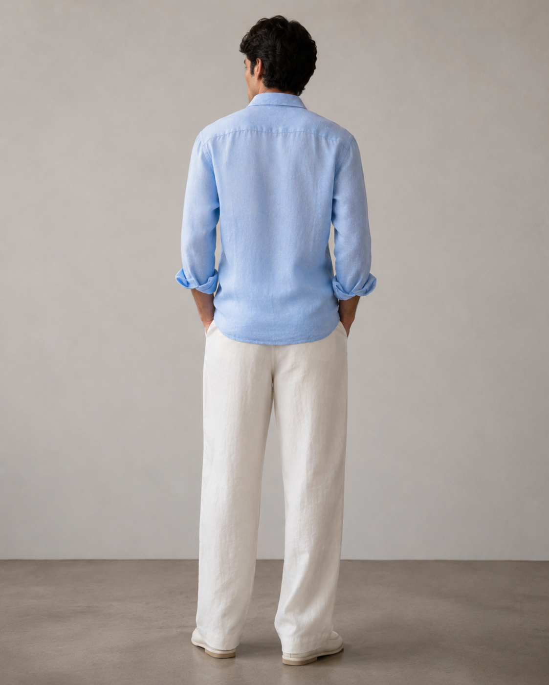 Light Blue Linen Shirt & White Trousers Combo