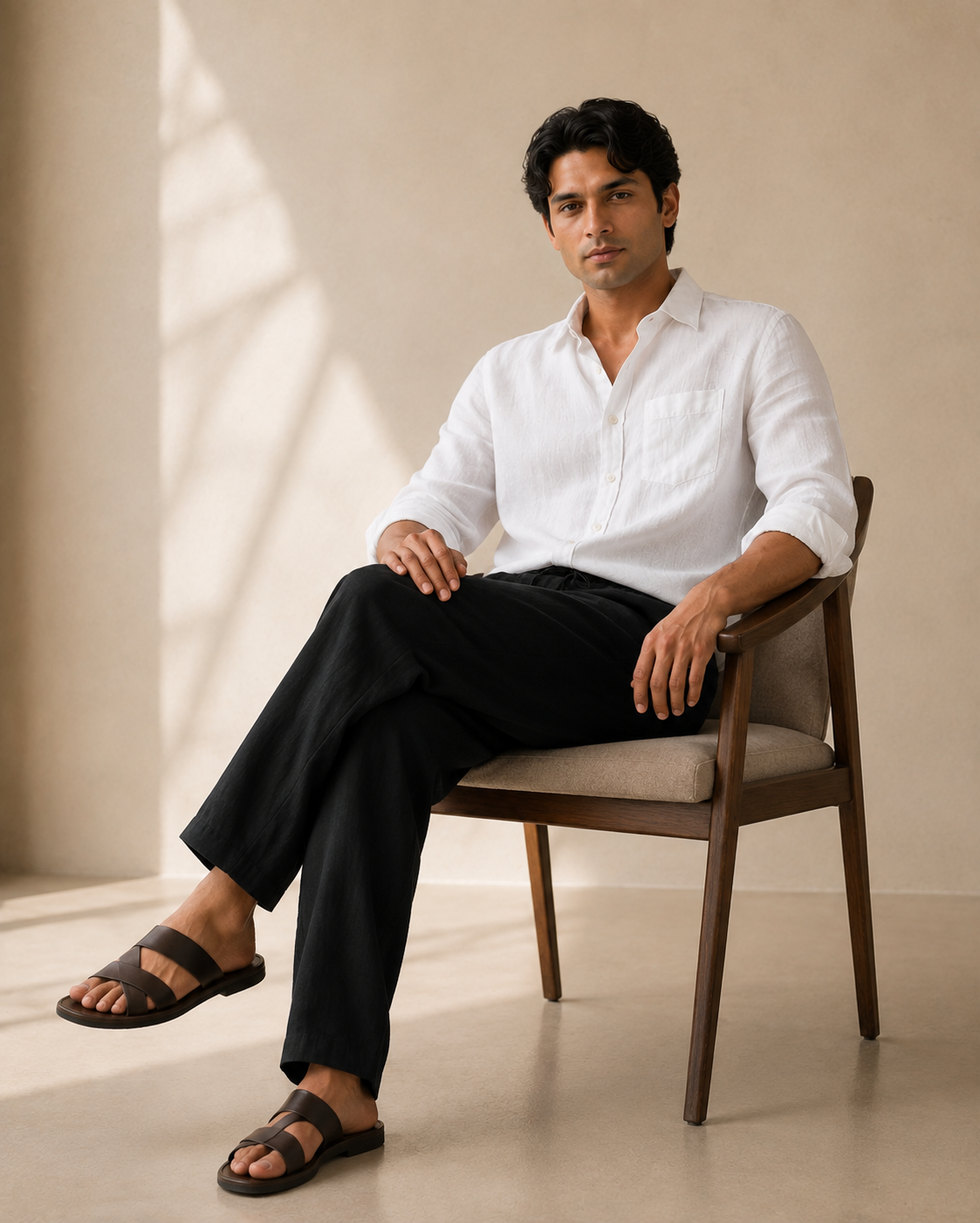 White Linen Shirt & Black Linen Trousers Combo