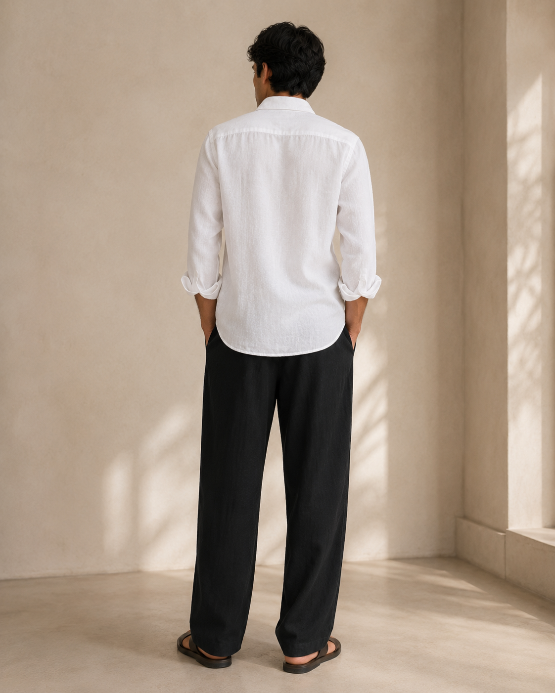 White Linen Shirt & Black Linen Trousers Combo