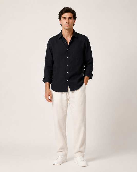Old Money Classic Combo - Black Shirt & Beige Trouser