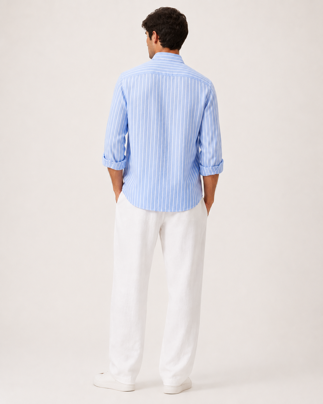 Old Money Classic Combo - Blue Stripe Shirt & white Trouser