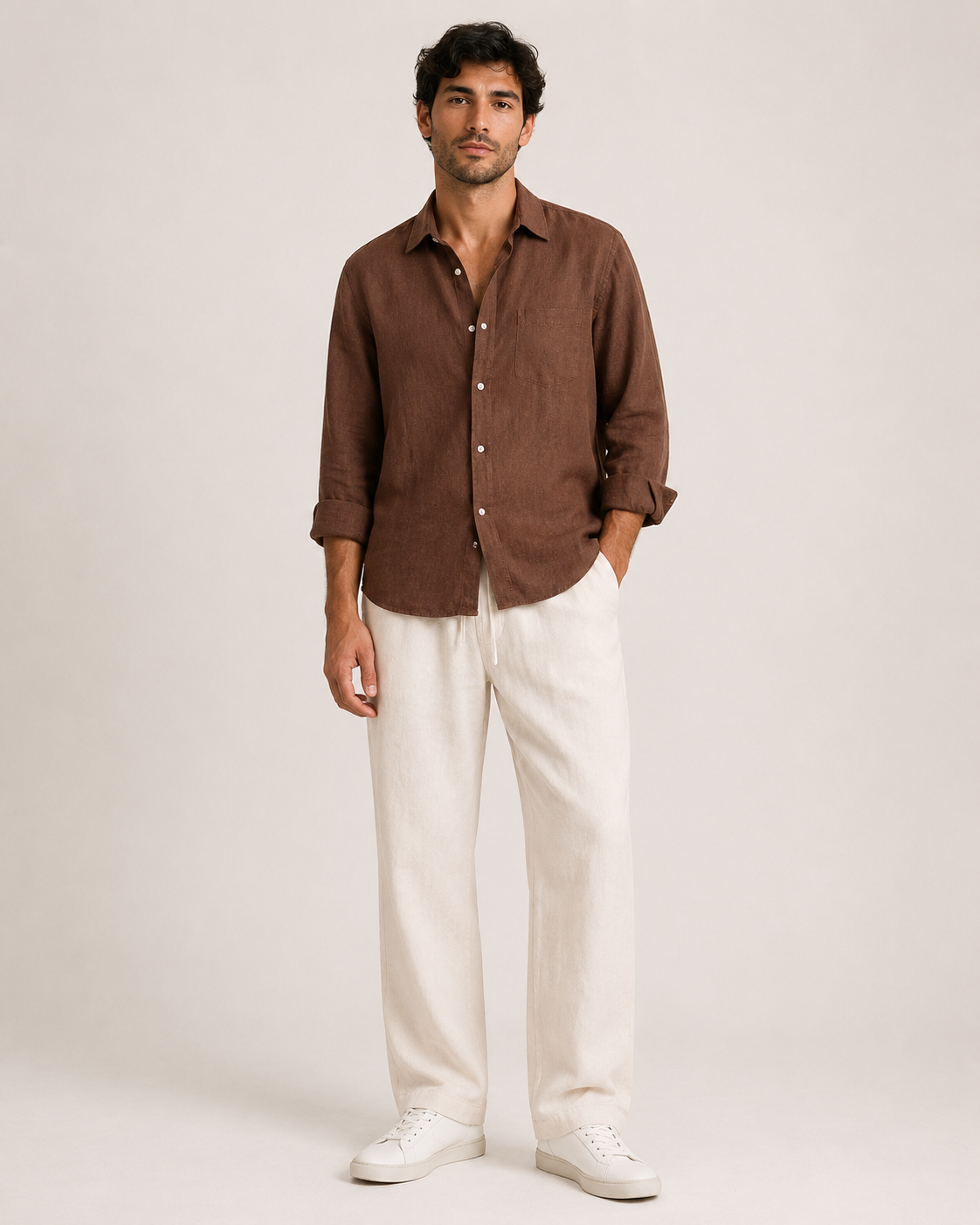 Old Money Classic Combo - Brown Shirt & Beige Trouser