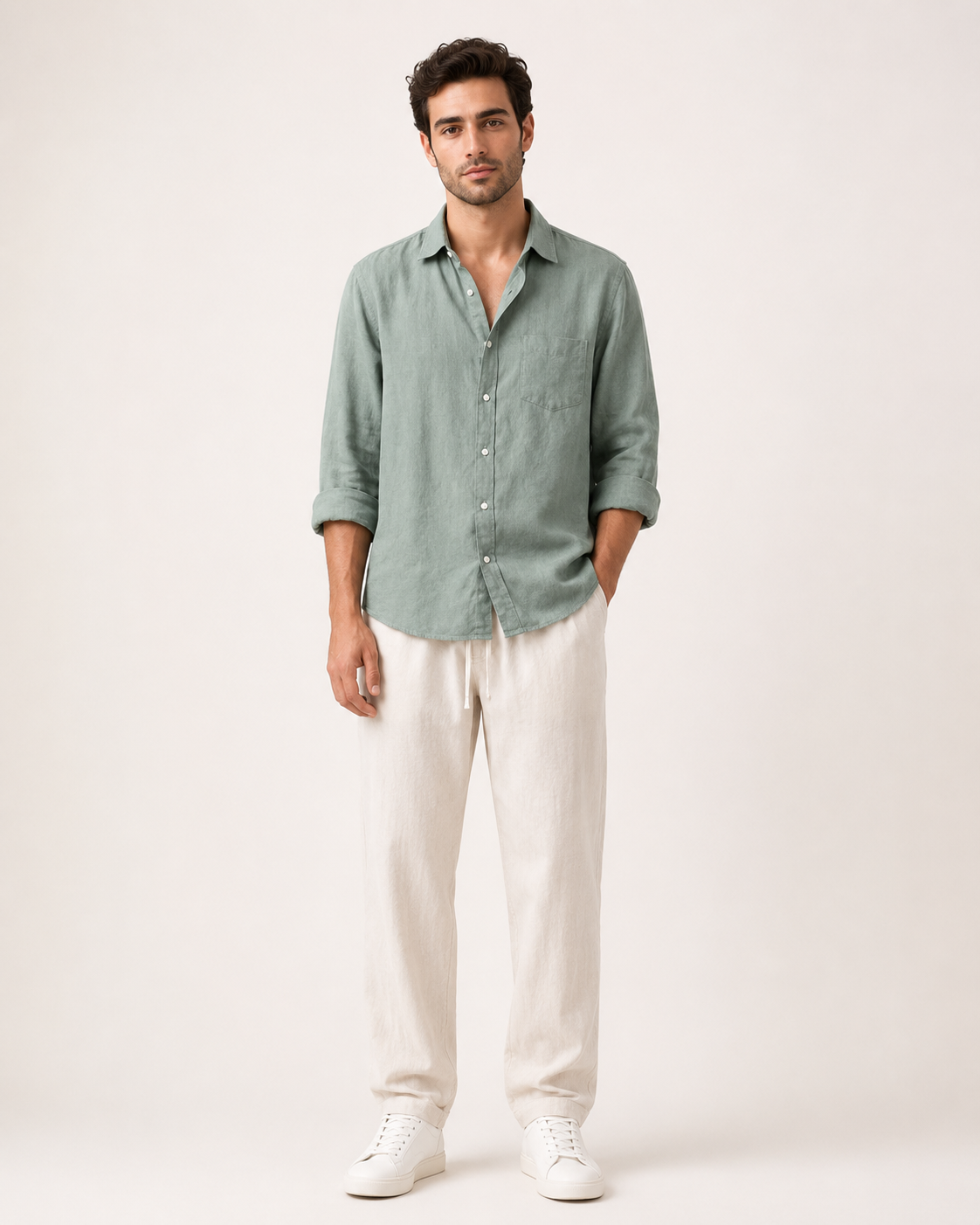 Old Money Classic Combo - Green Shirt & Beige Trouser
