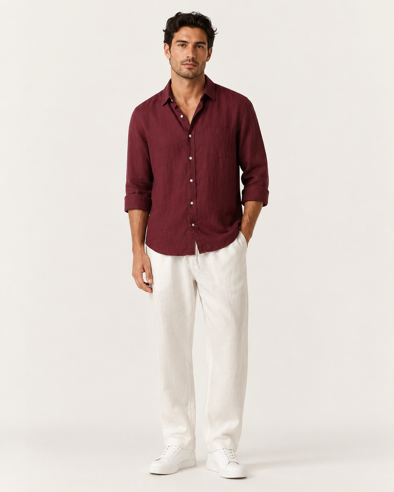 Old Money Classic Combo - Maroon Shirt & White Trouser