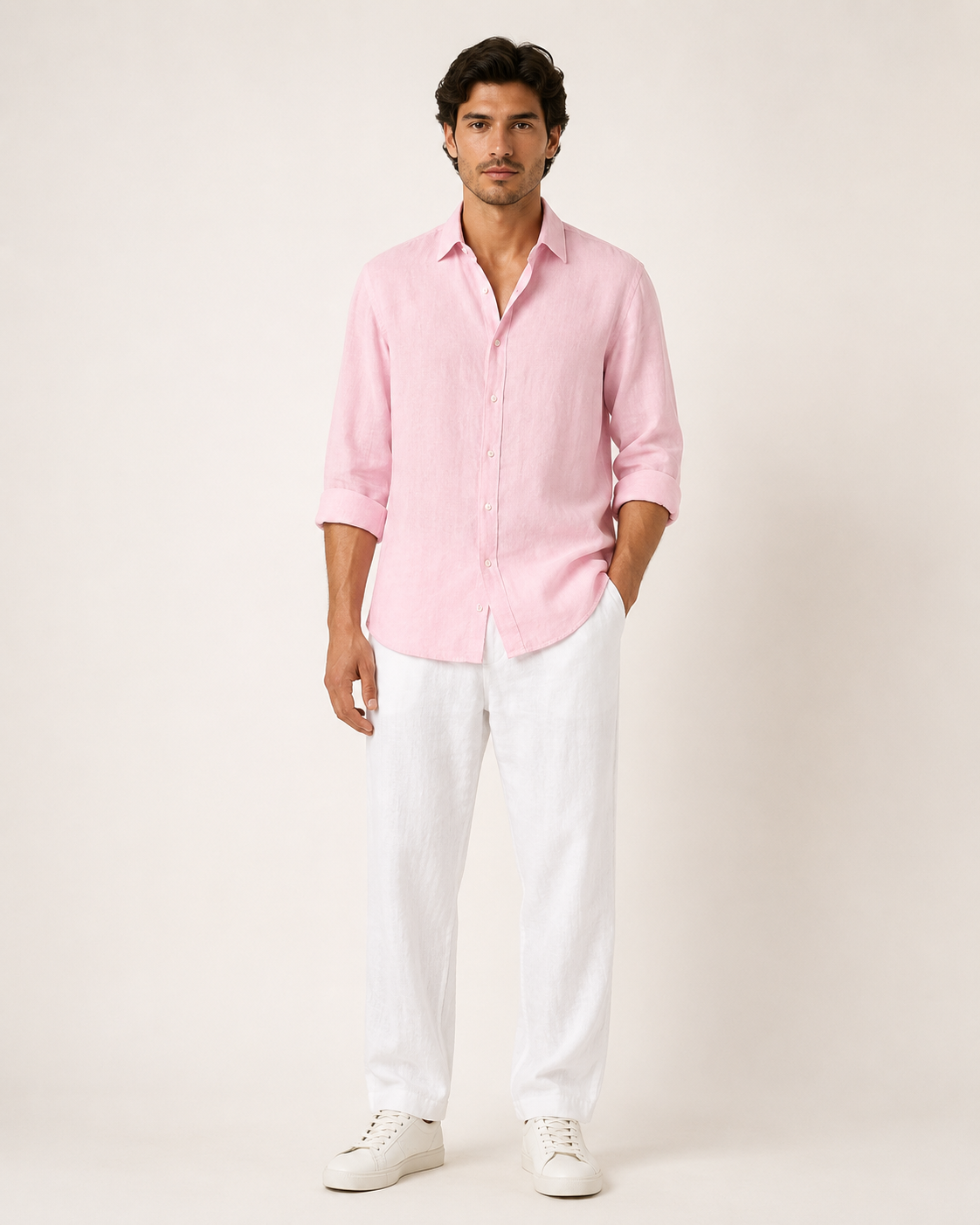 Old Money Classic Combo - Pink Shirt & White Trouser