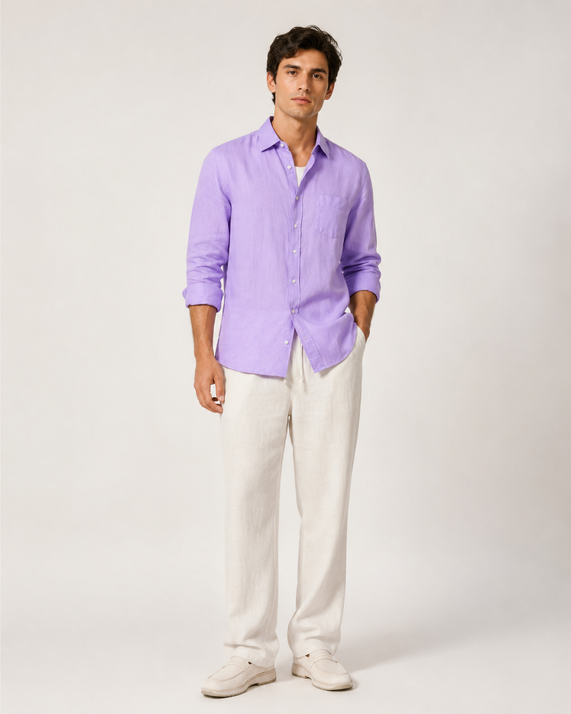 Old Money Classic Combo - Purpal Shirt & White Trouser