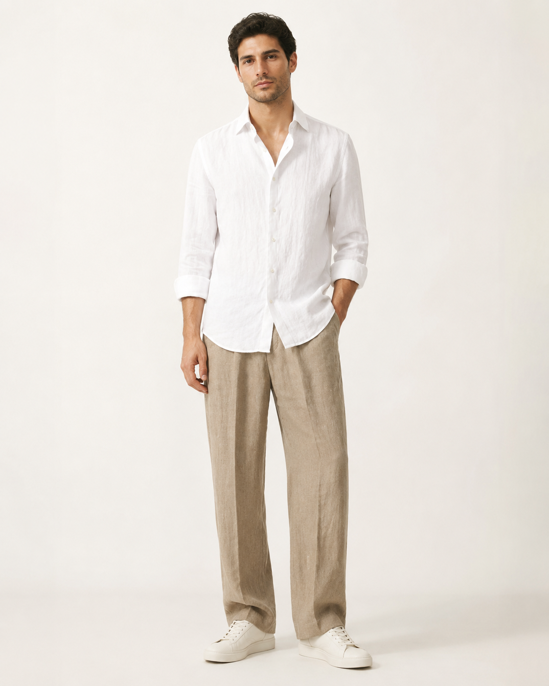 Old Money Classic Combo - White Shirt & Beige Trouser