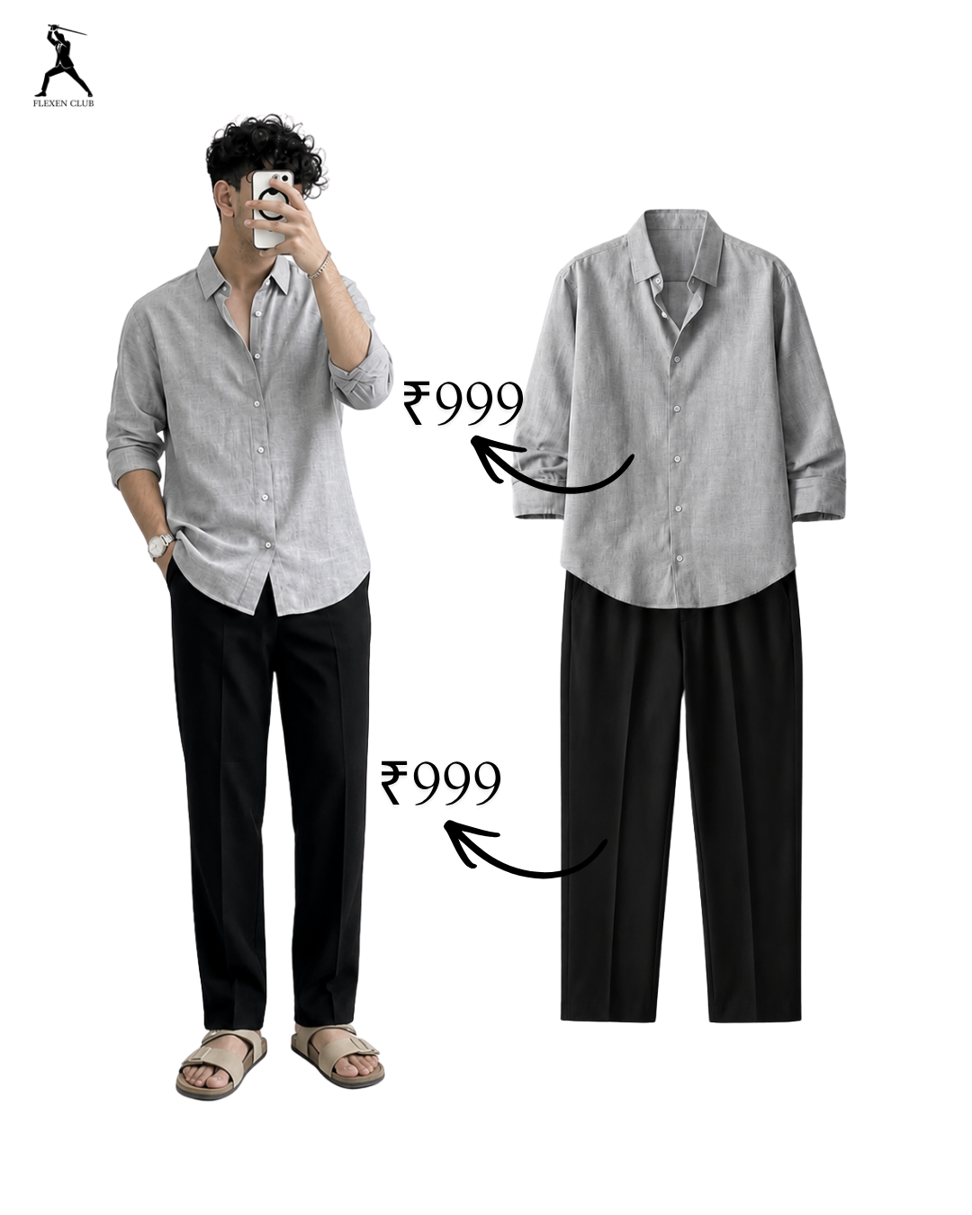 Old Money Classic Combo - Grey Shirt & Black Trouser